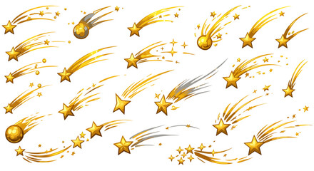 Shining shooting stars and comets in dynamic cartoon style with golden trails © Mark