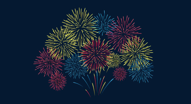 Vibrant fireworks display with colorful bursts on dark background