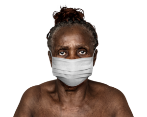 Black woman wearing a face mask during coronavirus pandemic mockup