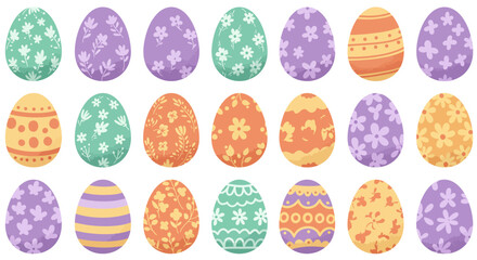 Colorful pastel easter eggs with floral and geometric patterns