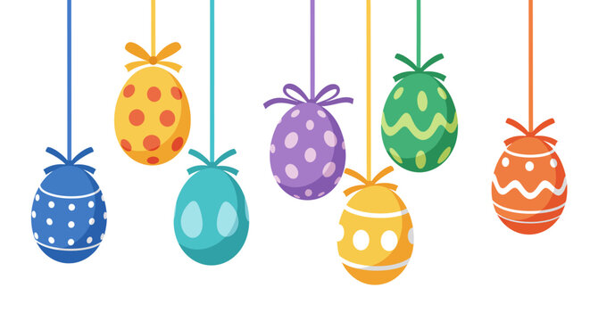 Colorful hanging easter eggs with patterns for spring celebration - Powered by Adobe