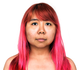 Pink haired Asian girl mockup