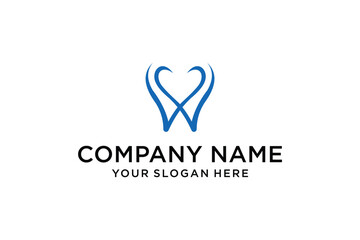 Modern Abstract Blue Tooth or Letter W Logo Design Vector Template for Dental Clinic or Healthcare Company