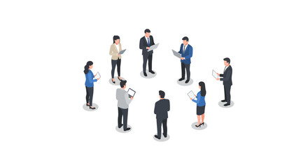 Isometric team meeting concept with professionals in formal attire