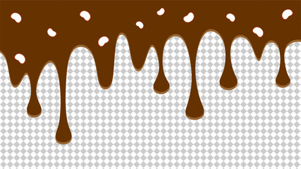 Wavy chocolate illustration. Dripping chocolate illustration background. Brown chocolate drip on transparent background.. Fast food chocolate drip illustration  Hand-drawn choco drip vector.