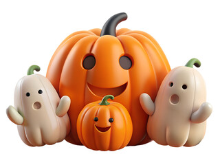 Halloween pumpkins and ghosts isolated on transparent background, a festive and fun illustration for the holiday