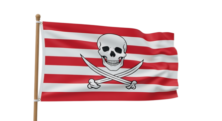 A classic pirate flag with a skull and crossbones, isolated on transparent background