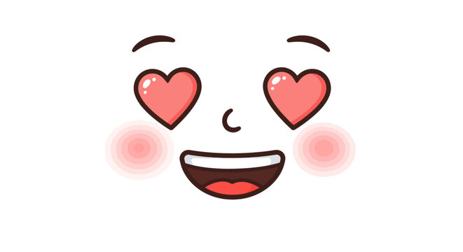 Heart-eyed emoji with blushing cheeks and smile on white background