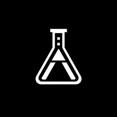 Naklejka premium Modern abstract letter A in laboratory conical flask icon. Minimalist science and chemistry beaker symbol graphic illustration.