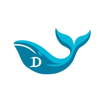 Abstract blue whale vector illustration, featuring a minimalist design with a hidden letter D, symbolizing ocean life, marine conservation, and aquatic themes.