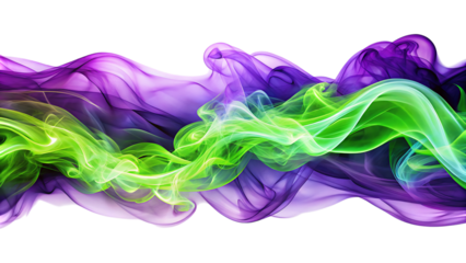 Swirling Wisps of Ultraviolet Purple and Neon Green Smoke Abstract, isolated on a transparent background, cutout, PNG, isolated on white or transparent background, AI