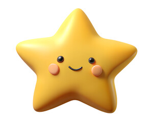 Charming yellow star character with a happy expression isolated on transparent background, a delightful and whimsical design