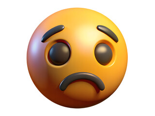 Sad emoji with downturned mouth isolated on transparent background expressing unhappiness, disappointment, and sorrow