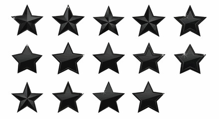 Arrangement of Shiny Black Star Icons on a White Background