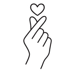Hand gesture forming a heart shape with a finger snap and heart symbol above