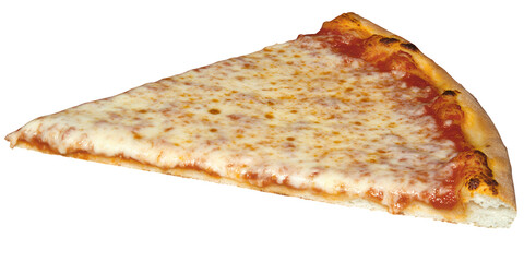 Close up view of a single slice of classic cheese pizza with melted mozzarella