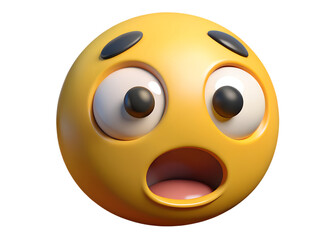A surprised yellow emoji with wide eyes and open mouth, isolated on transparent background, conveying shock and disbelief