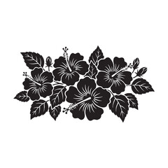  Hibiscus Elegant decorative flower silhouette with white background.