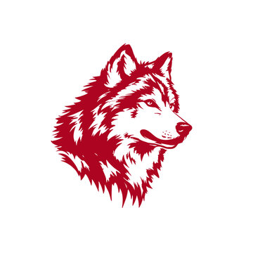 Striking Red Wolf Head Illustration: A Powerful and Wild Animal Emblem. Stylized Graphic of a Canine's Profile with Fierce Expression, Isolated on White.