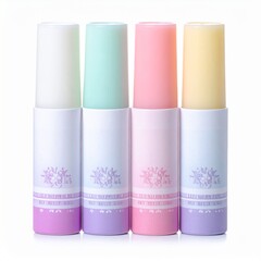 Pastel Lip Balm Tubes in White Packaging on White Background Studio Shot