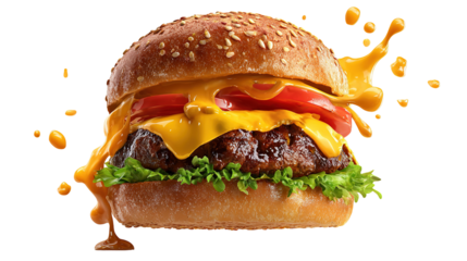 big fresh burger with cheese and bacon isolated on white background