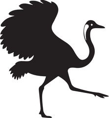 Ostrich Silhouette Vector | Black Flightless Bird Illustration on White Background