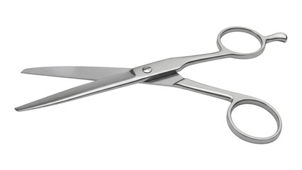 Sharp metal scissors with finger loops are open on a black background.