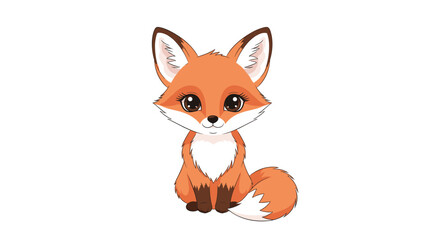 Obraz premium A charming and adorable cartoon fox sits attentively with its bushy tail curled behind it