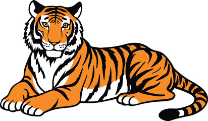Majestic Tiger Resting and Roaring Vector Art on Clean White Background