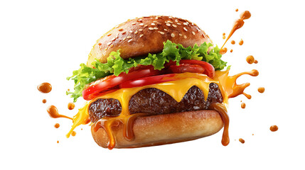 big fresh burger with cheese and bacon isolated on white background