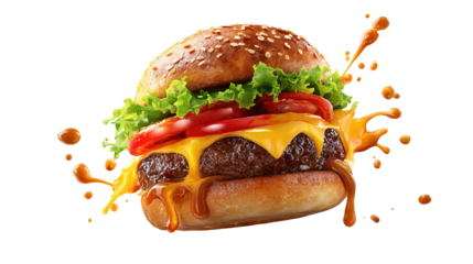 big fresh burger with cheese and bacon isolated on white background