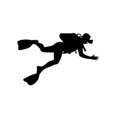 black silhouette of scuba diver underwater