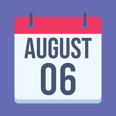 6 August Hiroshima Day Calendar. Blue Background. Isolated Vector Calendar.