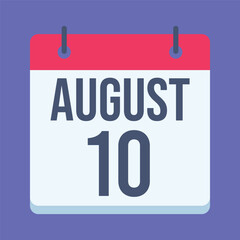 10 August World Lion Day Calendar. Blue Background. Isolated Vector Calendar.