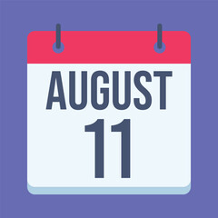 11 August Calendar. Blue Background. Isolated Vector Calendar.