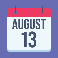 13 August International Left-Handers Day Calendar. Blue Background. Isolated Vector Calendar.