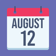 12 August International Youth Day Calendar. Blue Background. Isolated Vector Calendar.