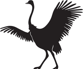 Ostrich Silhouette Vector | Black Flightless Bird Illustration on White Background