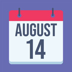 14 August Pakistan Independence Day Calendar. Blue Background. Isolated Vector Calendar.