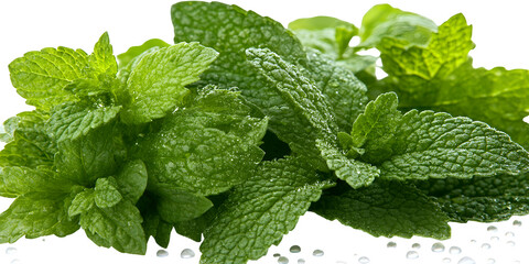 Fresh Green Mint Leaves With Water Droplets On A Transparent Background Herb