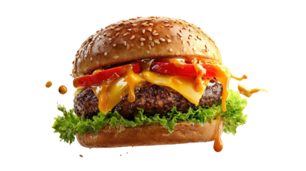 big fresh burger with cheese and bacon isolated on white background