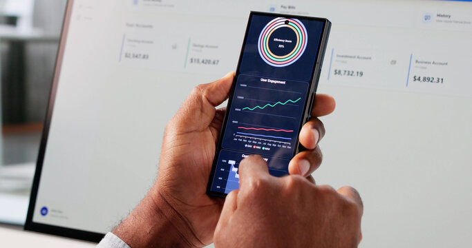 Businessman Analyzes Market Trends Using Predictive Analytics Dashboard