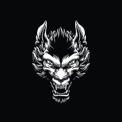 Werewolf head mascot. Logo design. Illustration for printing on t-shirts.