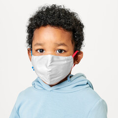 Boy's face mask mockup png in studio