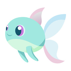 Cute blue cartoon fish with big eyes and flowing fins isolated on white background illustration vector graphic