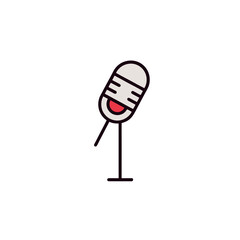 Retro microphone icon with red accent on a simple stand