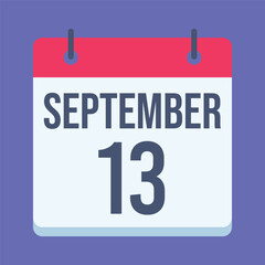 13 September Positive Thinking Day Calendar. Blue Background. Isolated Vector Calendar.