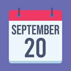 20 September Calendar. Blue Background. Isolated Vector Calendar.