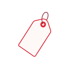 Blank price tag with red outline and string on a black background