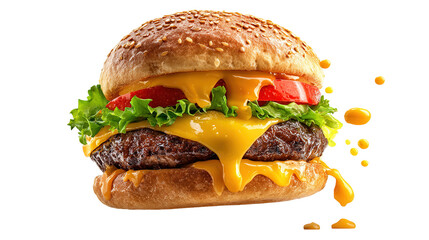 big fresh burger with cheese and bacon isolated on white background